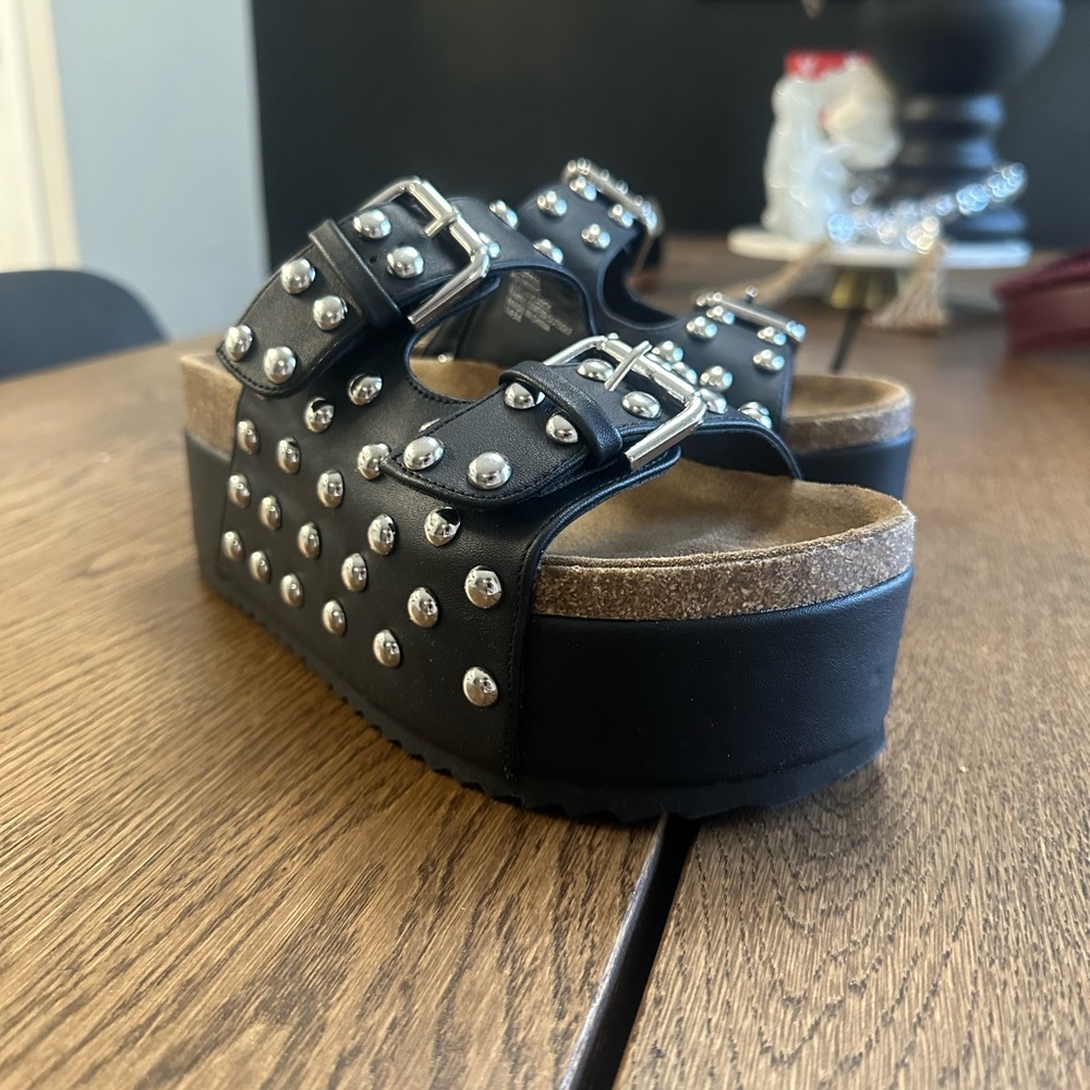 Steve Madden Black Platform Sandals with Silver Studs